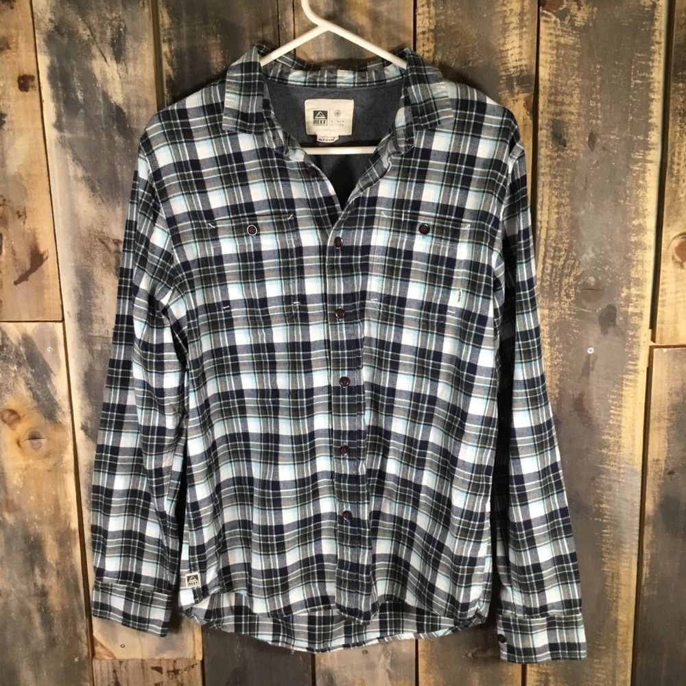 Reef plaid long sleeve button down shirt mens medium